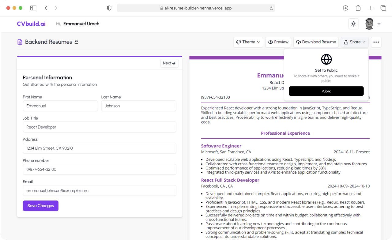 App dashboard